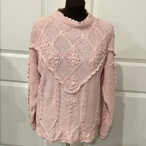 Arlando Pale Pink Women's Pearl Cottagecore Grandma Retro Sweater Size Large